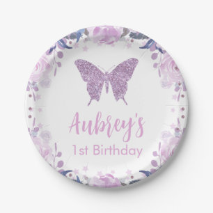 Purple glitter Butterfly Birthday Paper Napkin Paper Plate