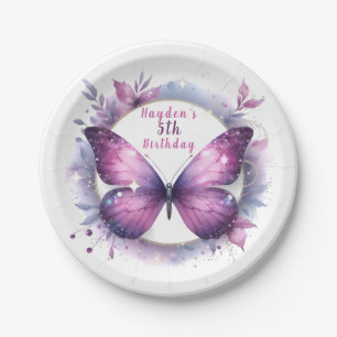 Purple Glitter Butterfly - Birthday Paper Plate