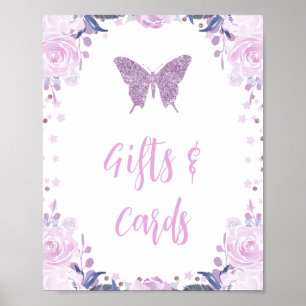 Purple Glitter Butterfly Cards and Gifts Birthday Poster