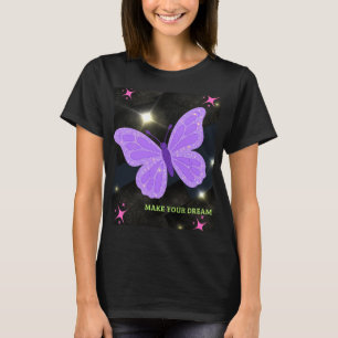 Purple Glitter Butterfly Make Your Dream Motivatio T-Shirt