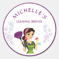 Purple Glitter Cartoon Maid House Cleaning Service