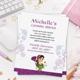 Purple Glitter Cartoon Maid House Cleaning Service Flyer