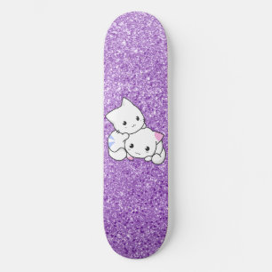 Purple Glitter Cat Skateboard Deck