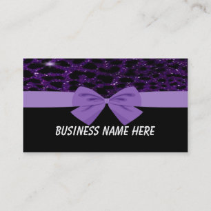 Purple Glitter Cheetah With Bow Business Card