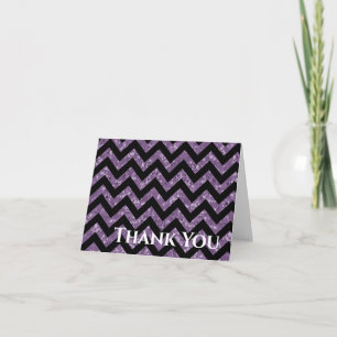 Purple Glitter Chevron Folded Thank You Card