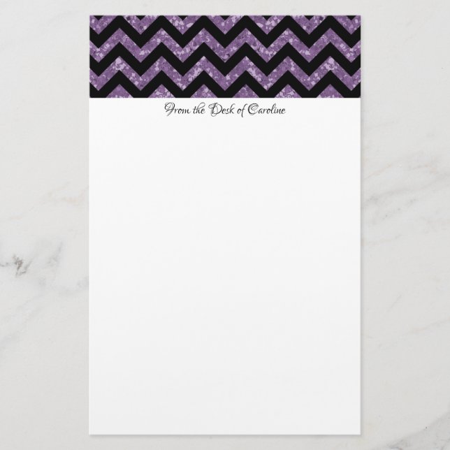 Purple Glitter Chevron Stationery (Front)