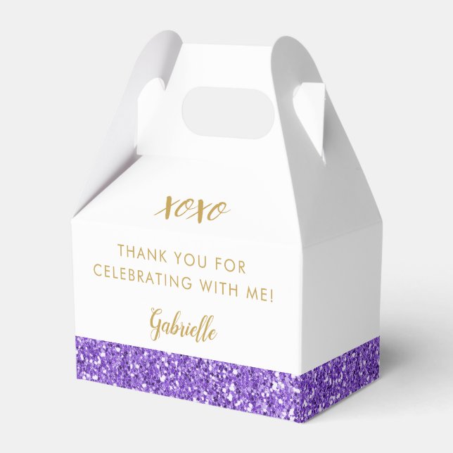 Purple Glitter Chic Modern Birthday Mitzvah Favour Box (Front Side)