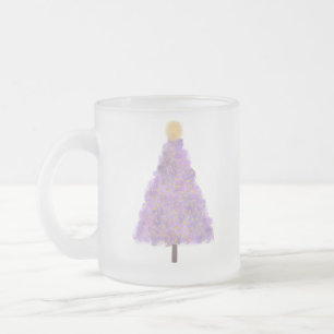 Purple glitter christmas tree  frosted glass coffee mug
