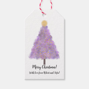 Purple glitter christmas tree  gift tags