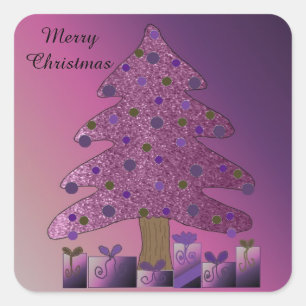 Purple Glitter Christmas Tree Square Sticker
