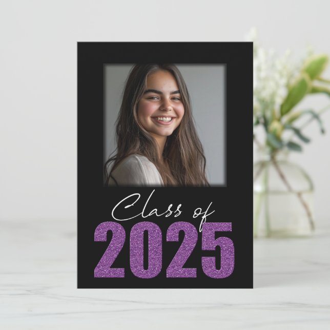Purple Glitter Class of 2025 Photo Open House Invitation (Standing Front)