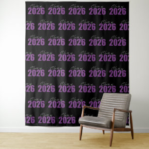 Purple Glitter Class of 2026 Photo Backdrop Tapestry