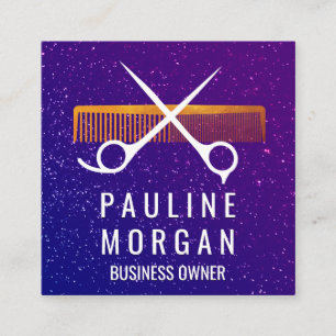 Purple Glitter Comb and Scissors Square Business Card