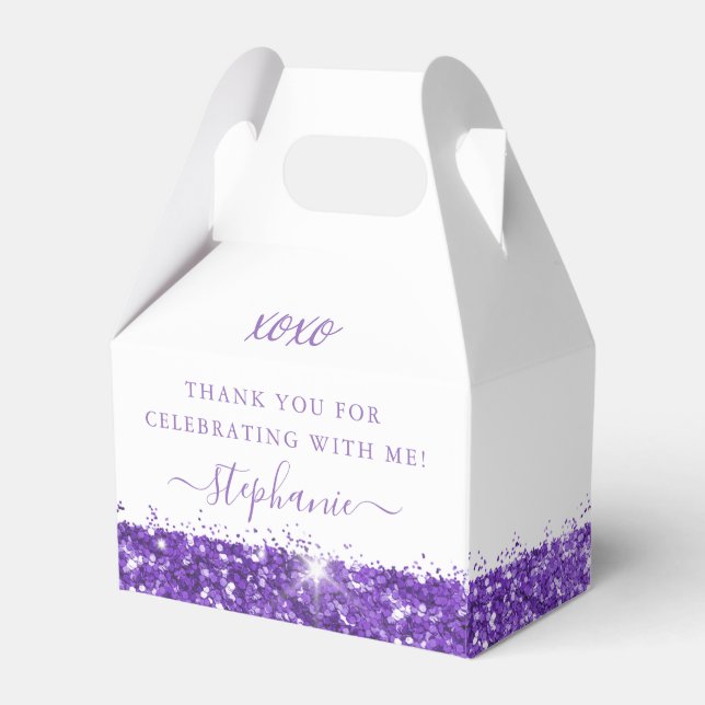 Purple Glitter Confetti Birthday Mitzvah Thank You Favour Box (Front Side)
