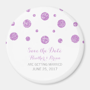 Purple Glitter Confetti Save the Date Magnet