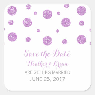 Purple Glitter Confetti Save the Date Stickers
