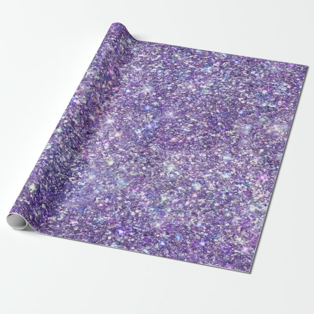 Purple Glitter Confetti Sparkle Wrapping Paper (Unrolled)