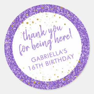Purple Glitter Confetti Thank You Bday Favour Classic Round Sticker