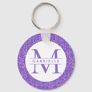Purple Glitter Custom Name Monogram Keychain