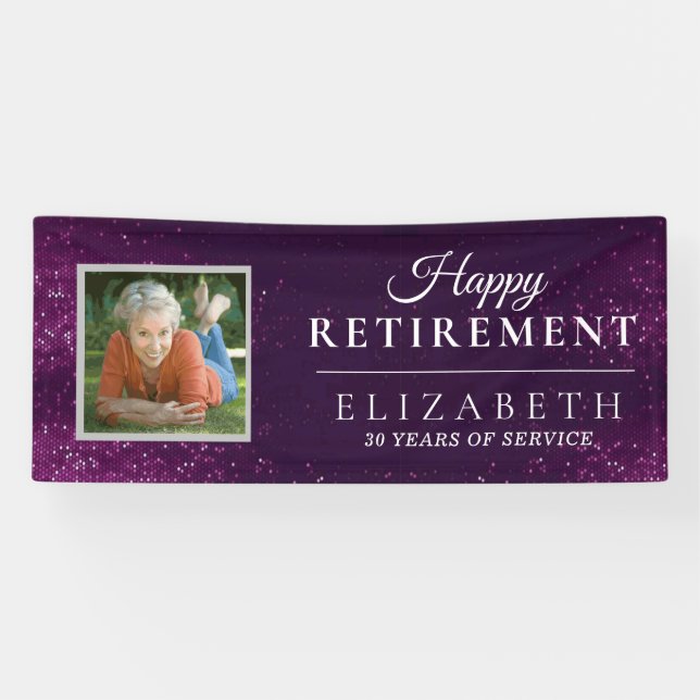 Purple Glitter Custom Photo Retirement Party Banne Banner (Horizontal)