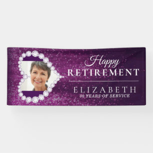 Purple Glitter Custom Photo Retirement Party Banne Banner