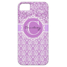 Purple Glitter & Damask w/Name & Initial Cover
