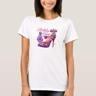 Purple glitter diamond high heel birthday queen  T-Shirt