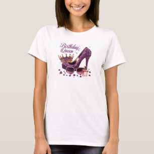 Purple glitter diamond high heel birthday queen  T-Shirt