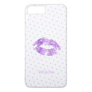 Purple Glitter Dots & Lips Kiss iPhone 8 Plus/7 Plus Case