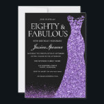 Purple Glitter Dress Gown 80th Birthday Party Invitation<br><div class="desc">Purple Glitter Dress Gown Womans 80th Birthday Party Invitation
Also available as a digital download Electronic Invitation
Variations to the invitation and matching items in our store</div>