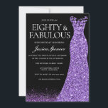 Purple Glitter Dress Gown 80th Birthday Party Invitation<br><div class="desc">Purple Glitter Dress Gown Womans 80th Birthday Party Invitation
Also available as a digital download Electronic Invitation
Variations to the invitation and matching items in our store</div>