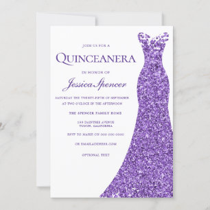 Purple Glitter Dress Quinceanera Party Invitation