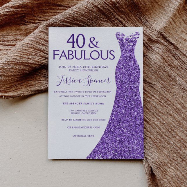 Purple Glitter Dress Womans 40th Birthday Party Invitation (Creator Uploaded)