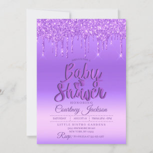 Purple Glitter Drip Baby Shower Invitation