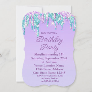 PURPLE  GLITTER DRIP ELEGANT BIRTHDAY INVITATION