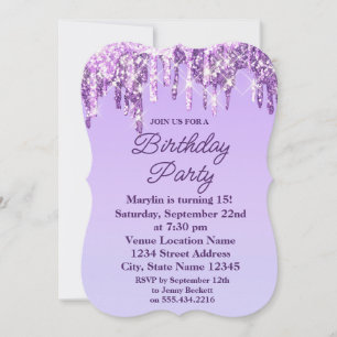 PURPLE GLITTER DRIP ELEGANT BIRTHDAY INVITATION