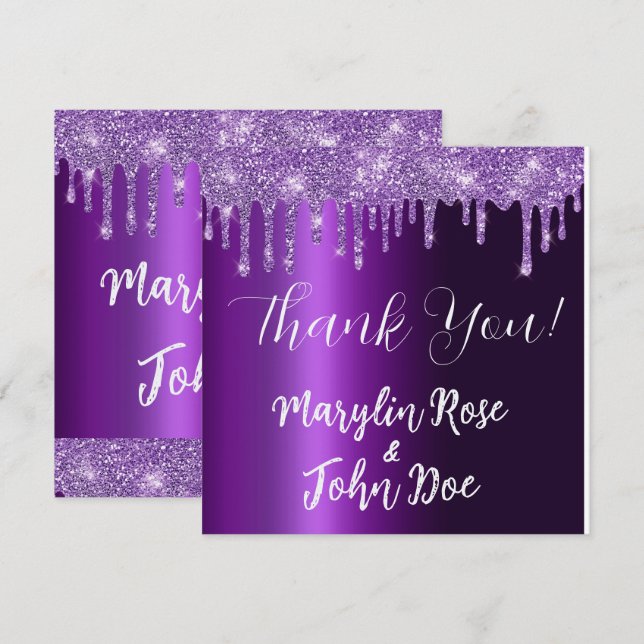 PURPLE GLITTER DRIP ELEGANT MONOGRAM INVITATION (Front/Back)
