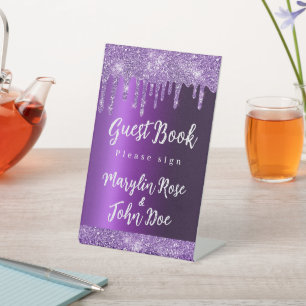 PURPLE GLITTER DRIP ELEGANT WEDDING PEDESTAL SIGN