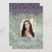 Purple Glitter Drip Mermaid Sweet 16 Photo