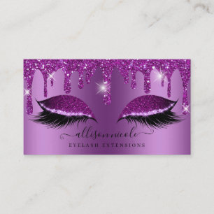 Purple Glitter Drip Metallic Foil Eyelash Business Card