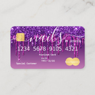 Purple Glitter Drip Nails Credit Business Card