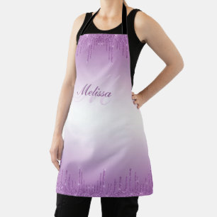 purple glitter drip personalised name monogram apron