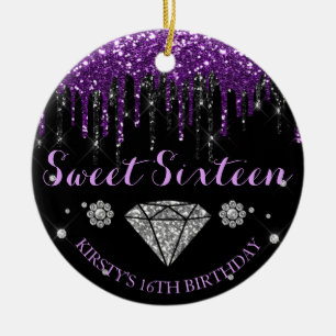 Purple Glitter Drip Sweet Sixteen Ornament