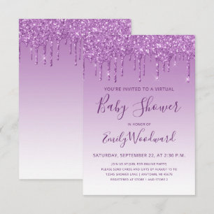 Purple Glitter Drip Virtual Baby Shower Invitation