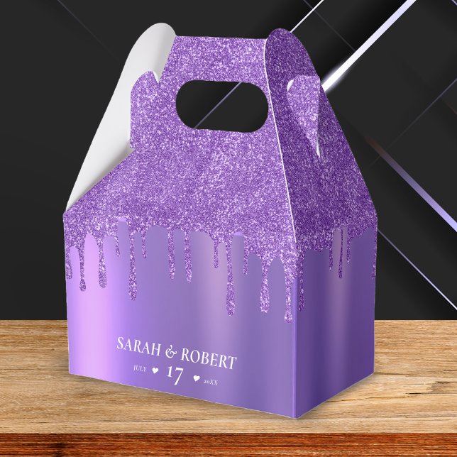 Purple Glitter Drip Wedding Favour Box (Creator Uploaded)
