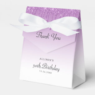 purple glitter drips birthday party favour box