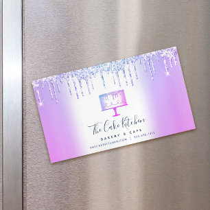 Purple Glitter Drips Cake Bakery Pastry Chef Chic Magnetic Business Card
