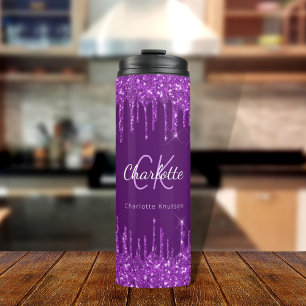 Purple glitter drips custom monogram name  thermal tumbler