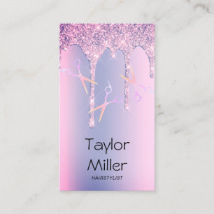 Purple glitter drips holographic scissors hair business card