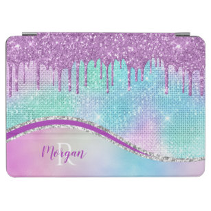 Purple Glitter Drips, Iridescent, Name & Monogram iPad Air Cover